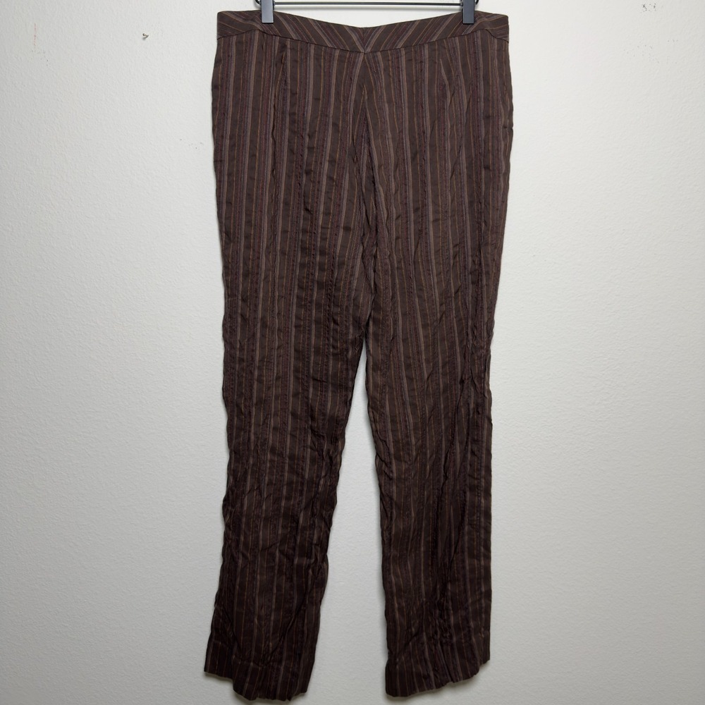 Lafayette 148 Women Pants Medium Brown Striped Textured Straight Leg Trousers
